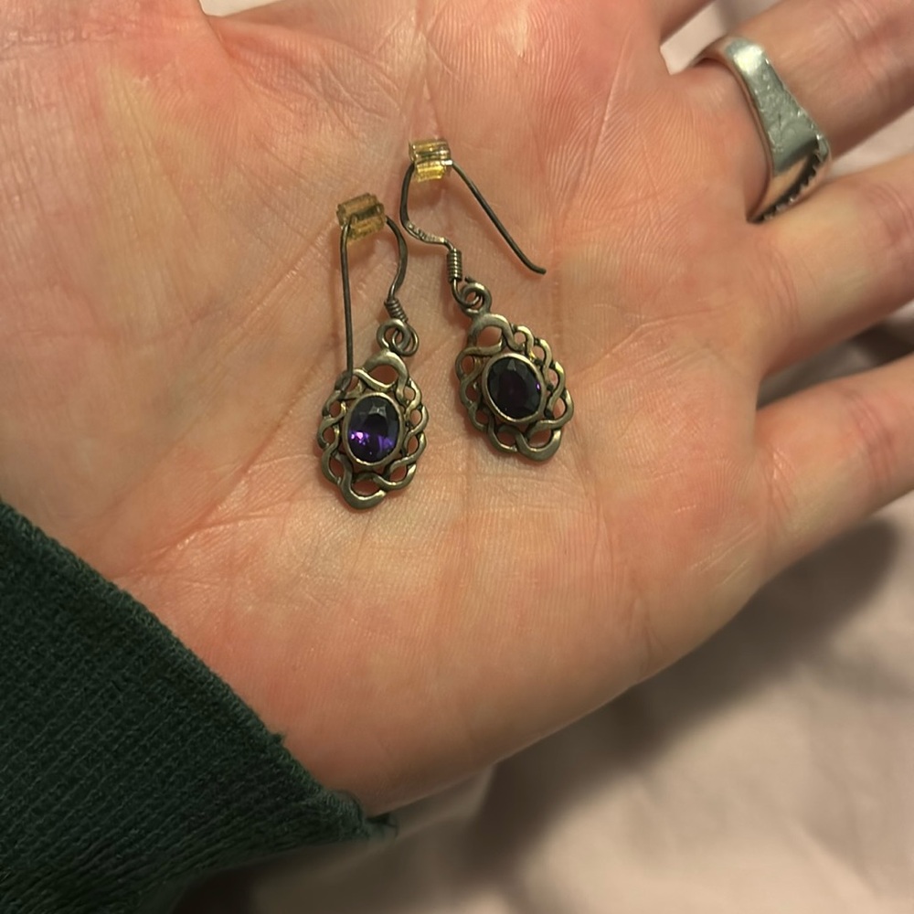 Celtic knot amethyst drop earrings sterling silver